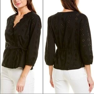 Madewell Scalloped Eyelet Wrap Top - Black -XS